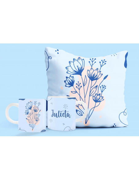 ALMOHADON+TAZA FLOREADO
