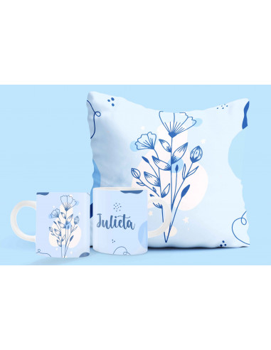 ALMOHADON+TAZA FLOREADO
