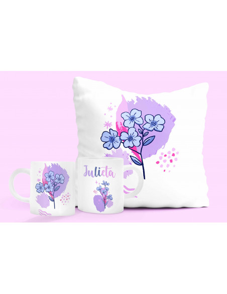 ALMOHADON+TAZA FLOREADO