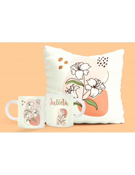 ALMOHADON+TAZA FLOREADO