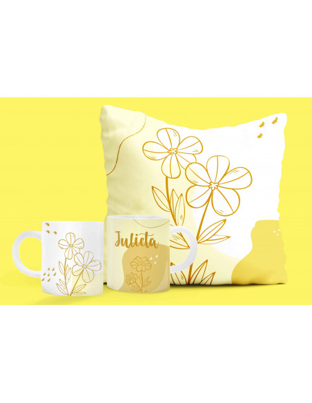 ALMOHADON+TAZA FLOREADO