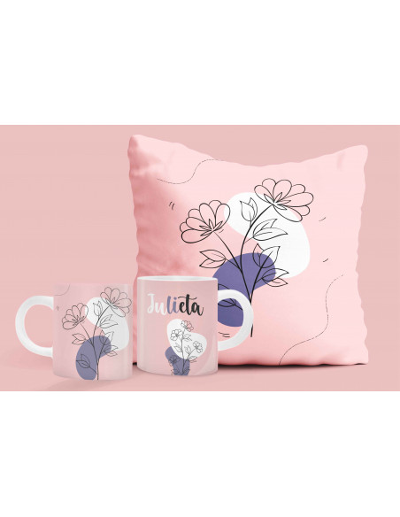 ALMOHADON+TAZA FLOREADO