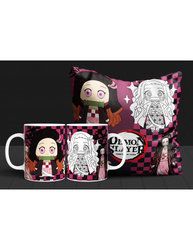 Almohadón + taza demon slayer...
