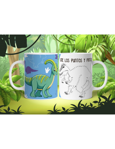 Taza dino colorear y unir