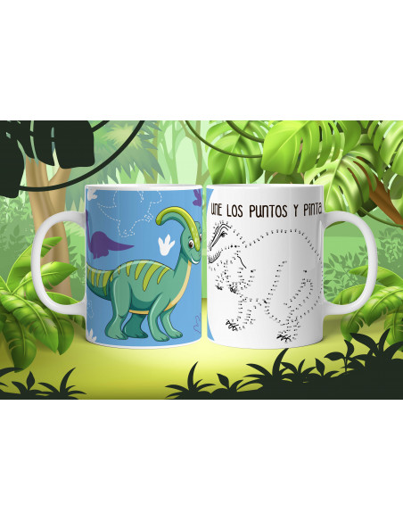Taza dino colorear y unir