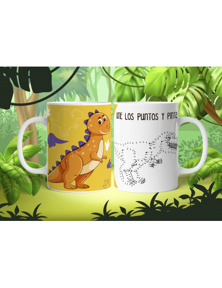 Taza dino colorear y unir