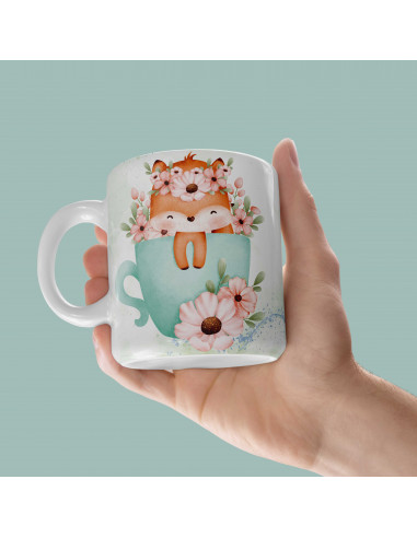 Taza animalitos flores