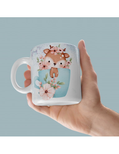 Taza animalitos flores