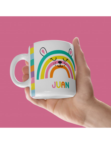 Taza almohadón carita animalitos arcoíris