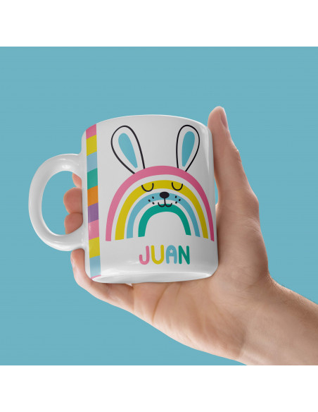 Taza almohadón carita animalitos arcoíris