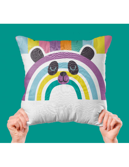 Taza almohadón carita animalitos arcoíris