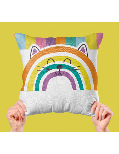 Taza almohadón carita animalitos arcoíris