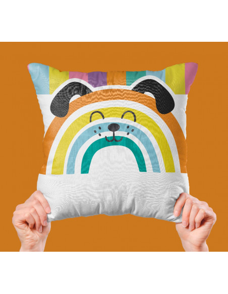 Taza almohadón carita animalitos arcoíris