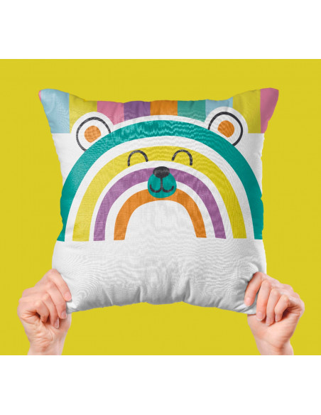 Taza almohadón carita animalitos arcoíris