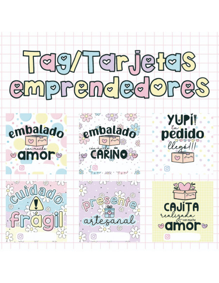 Tarjetas/Tag/Stikers emprendedores pasteles
