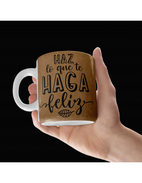Tazas frases positivas estilo papel madera