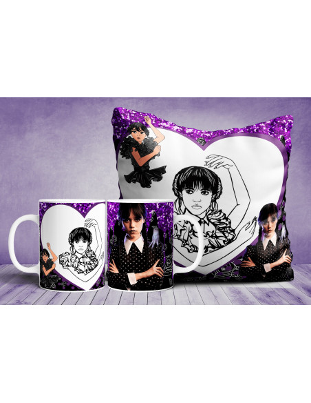 Almohadón + taza merlina colorear/pintar