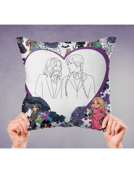 Almohadón + taza merlina colorear/pintar