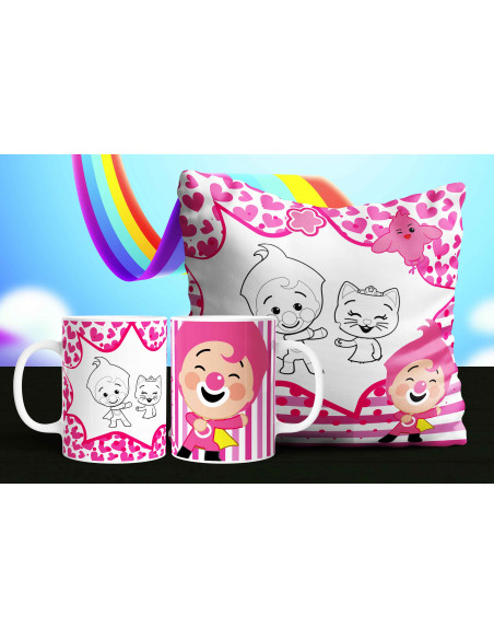 Almohadón + taza payasito plim plim colorear/pintar