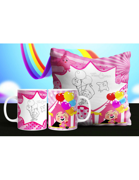 Almohadón + taza payasito plim plim colorear/pintar