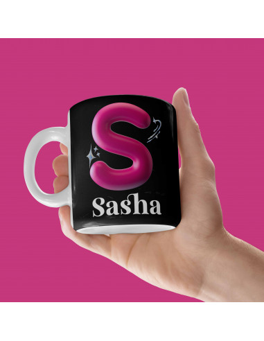 Taza Iniciales Rosa 3d Negro