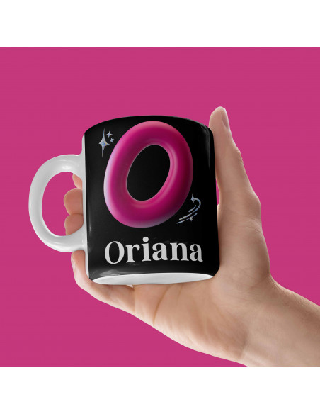 Taza Iniciales Rosa 3d Negro