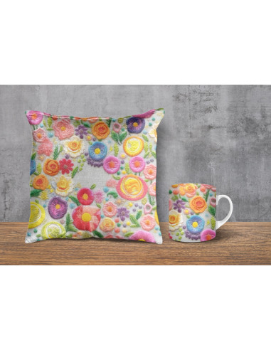 Almohadones + taza fondos floreados...