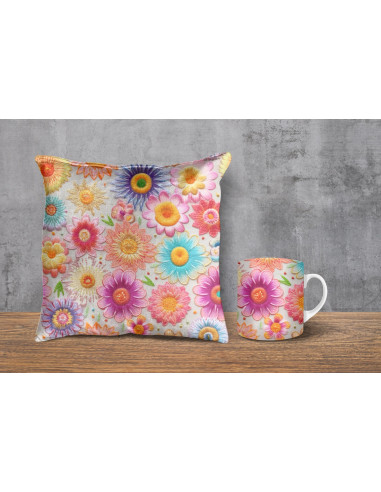 Almohadones + taza fondos floreados...