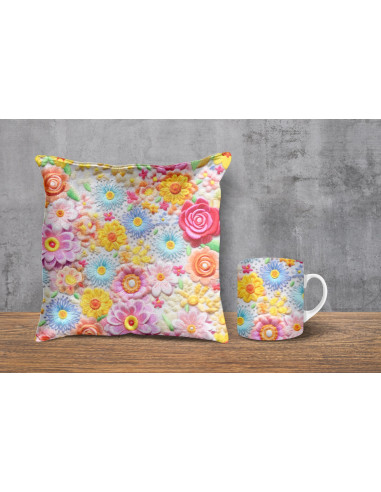 Almohadones + taza fondos floreados...