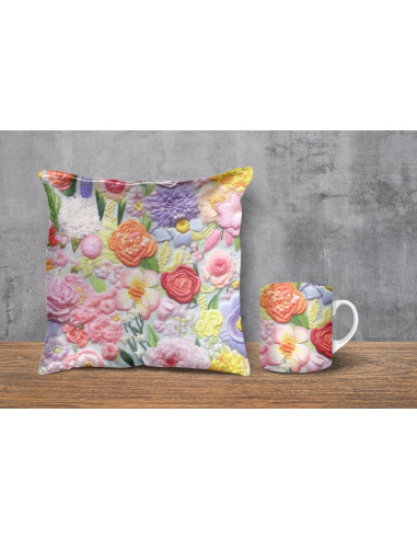 Almohadones + taza fondos floreados...