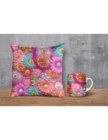 Almohadones + taza fondos floreados...