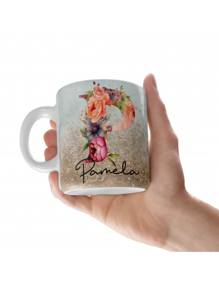 Tazas iniciales flores acuarela