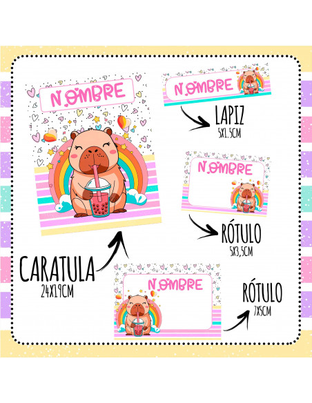 ETIQUETAS ESCOLARES 2025 PACK 4 CAPYBARA
