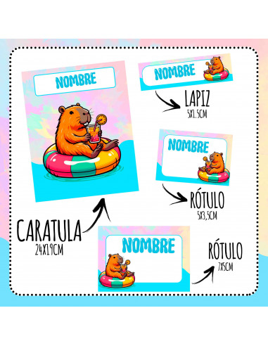 ETIQUETAS ESCOLARES 2025 PACK 4 CAPYBARA ETIQUETAS ESCOLARES 2025 PACK 4 CAPYBARA