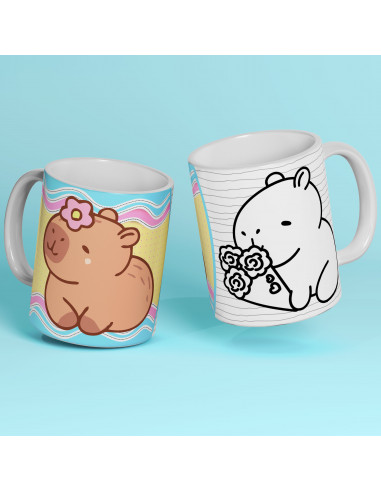 PLANTILLAS TAZAS COLOREAR CAPYBARA...