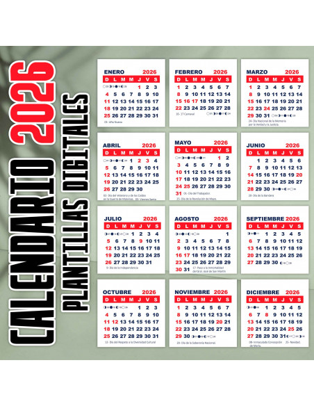 CALENDARIO TIPO MIGNON 2026, MES POR MES