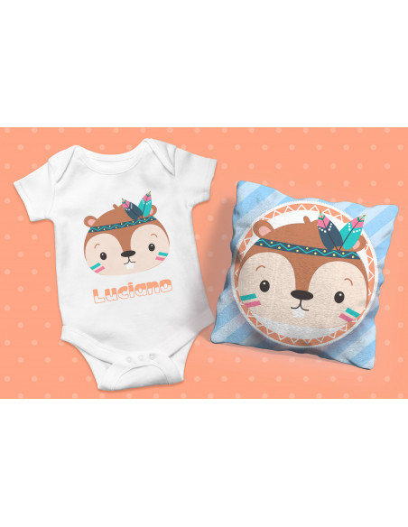 ALMOHADONES + BODY ANIMALITOS TRIBAL NENE