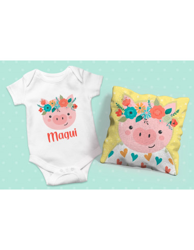 ALMOHADONES +  BODY ANIMALITOS FLORES